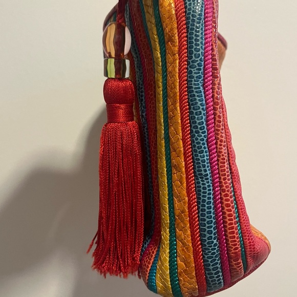 Sharif Multicolor Striped Tassel Crossbody Bag Vintage Boho Statement Purse - Picture 9 of 14